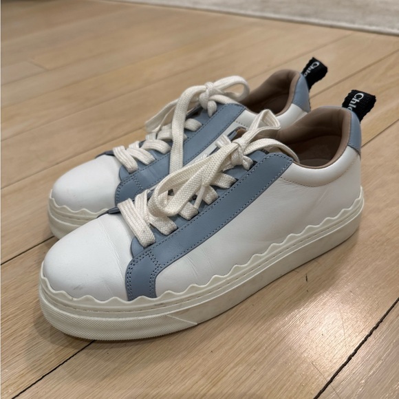 Chloe Shoes - CHLOE LAUREN Leather Sneakers with Pale Blue
